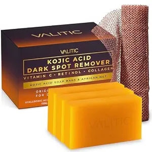VALITIC Kojic Acid and Turmeric Soap for Dark Spots and African Net, 3 Pack