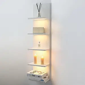 5 Tier Wall Shelf Unit, White Shelves,Lack Shelf, Wall Shelves for BedroomOffice,Bathroom, Vanity Shelves with LED Light