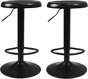 Adjustable Bar Stools Set of 2, Backless Swivel Round Counter & Bar Height Chairs, Modern Black Metal Frame Barstools for Kitchen Island, Dining Room, Home Bar, Black
