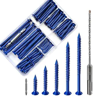 Wensilon 100 PCS 3/16" Flat Head Concrete Screws Assortment Kit,