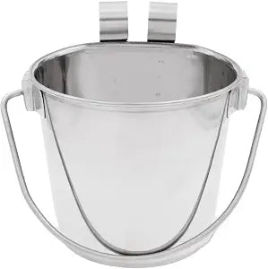 Fuzzy Puppy Flat Sided Pail with Dual Hooks, Snugly Fit On Dog, Cat and Critter Crates & Cages, Heavy Duty Stainless Steel | 2 Quart, 2-Pack (PN: FSP-2-2PK)