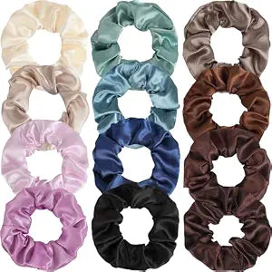 12 Pcs Satin Silk Scrunchies – Soft Hair Ties for Women & Girls, Thick Elastic Ponytail Holders, Hair Bands & Wrist Bracelets, Assorted Colors Scrunchies Hair Ties Silk Satin Scrunchy Hair Accessories