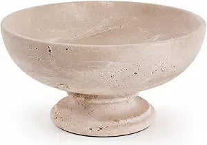 Marble Fruit Bowl for Kitchen Counter 10 Inch Travertine Serving Bowls for Dining Tables Centerpieces, Gifts & Home Decor, Candy Dish, Decorative Pedestal Bowl for Fruits Storage (Travertine - B)