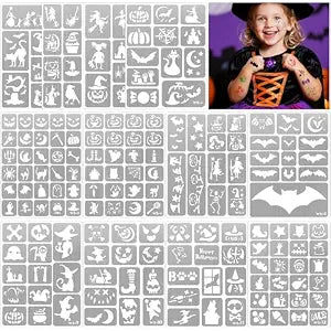 Yazhiji 192 PCS Halloween Temporary Tattoo Stencils for Kids, Face and Body Paint Stencils Kit, Girl Boy Glitter Tattoos Stencils Pack for Kids School Show Birthdays Halloween Party Favor Supplies