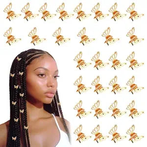 Ouligay 30 Pcs Gold Butterfly Hair Clips for Women,Hair Rings for Braids Accessories,Hollow Butterfly Metal Claw Clips Strong Hold,3D Gold Jewelry for Women Fashion Styling
