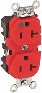 Leviton 20-Amp, 125-Volt, Extra Heavy Duty Hospital Grade, Duplex Receptacle, Straight Blade, Self Grounding, 8300-R, Red