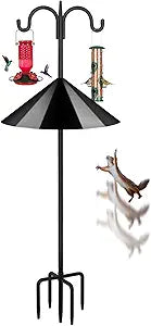 FEED GARDEN Bird Feeder Pole Squirrel Proof 92" Heavy Duty Shepherds Hook for Outdoor, Double Hooks with 19" Squirrel Baffle, 5-Prong Base Adjustable Bird Feeder Stand for Plants & Lanterns