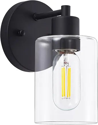 Black Wall Sconce,Wall Light Fixtures, Modern Bathroom Light Fixture with Clear Glass Shade and Moisture and Rust Prevention,Hallway Wall Lamp Mount Light Fixtures for Wall(1PACK)
