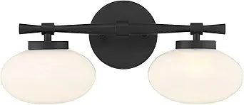 Savoy House 8-1050-2-BK Barrow Mid-Century Modern Strie Glass Bathroom Vanity Wall Light, 2-Light 120 Total Watts, 8" H x 17" W, Matte Black