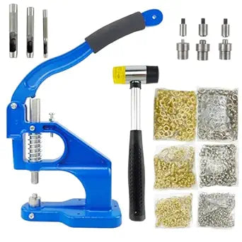 Hand Press Grommet Machine Kit 3000pcs Grommets (6mm, 10mm, 12mm) with 3 Dies (#0, #2, #4)  Eyelet Punch Tool for Fabric, Leather & Crafts  Includes Handle Cover & Manual Press Tool