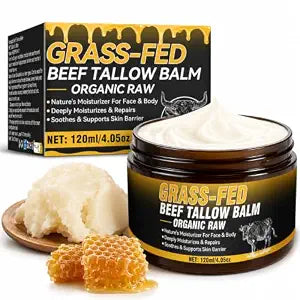 Beef Tallow for Skin & Face, Whipped Tallow and Honey Balm Moisturizer with Grass Fed Beef Tallow, Raw Honey, Beeswax & Shea Butter, Natural Face Cream and Body Lotion for Women & Men, 4.2 OZ