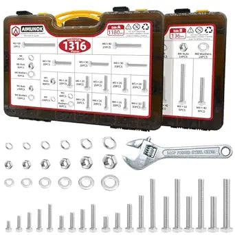 1316-Piece Stainless Steel Metric Bolts & Nuts Kit - M4 to M12 Hex Head Fasteners with Washers & Wrench Set | Heavy Duty for Automotive, Machinery & DIY Projects | Includes Organizer Box