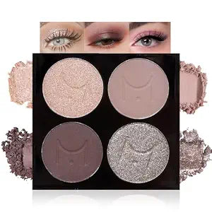 4-Color Neutral Nude Eyeshadow Palette ï¿½ï¿½ï¿½ Matte & Shimmer Champagne Rose, Soft Taupe, Plum Brown & Silver Taupe Shades, High Pigment Blendable Mini Eye Shadow Kit for Daily Soft Glam & Blue Gree