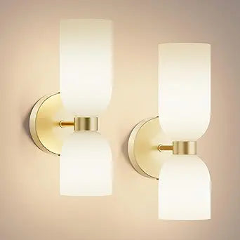Tipace Gold Wall Sconces Set of Two,Modern Bathroom Sconce with Milky White Glass,Hardwired Wall Light Fixtures for Bathroom Living Room Bedroom Hallway,E12 Base(Bulbs Not Included)