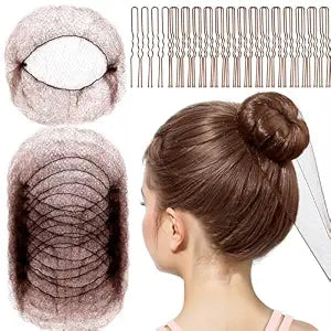 FANDAMEI Hair Net for Kids, Invisible Hair Nets 20PCS with U Shaped Bobby Pins 40PCS,30cm Hair Nets for Buns, Bun Hair Nets for Ballet Girls Hair Accessories Set for Hair Styling,Women,Girls-Brown