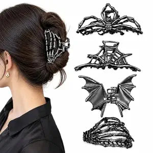 4 PCS Halloween Spider Web Skeleton Hand Bat Hair Claw Clips for Women