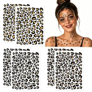 6 Sheets Cheetah Tattoos Temporary Leopard Print Face Stickers for Women