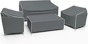 Gasadar Patio Furniture Cover 4-Piece Set, Outdoor Furniture Cover Waterproof for Lawn Patio Chairs, Loveseat and Coffe table, Grey