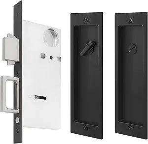 Pocket Door Lock,Modern Rectangular Pocket Door Hardware, Finger Flush Pulls with Edge Pull for Pocket Doors, Sliding Doors,Folding Doors etc (Black, Privacy Lock)