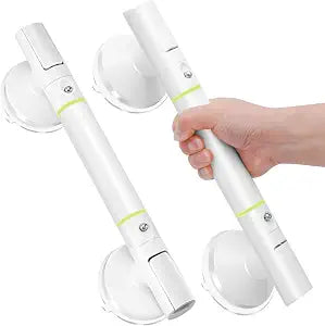 Strong Suction Grab Bar - 2 Pack, Bathroom Safety Handle for Seniors & Elderly, Easy Install No Drill for Bathtub, Toilet & Shower, Ivory White 14Inch