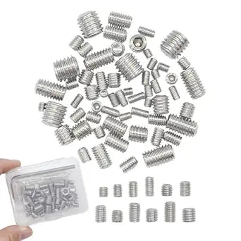 60pcs Set Screws, Allen Head Screws, Grub Screws M3 M4 M5 M6 M8 for Home Repair, Install Door Lock, Repair Furniture, Electronic Product, DIY, Fixtures (Stainless Steel 12 Sizes)