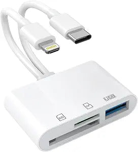 5 in 1 SD Card Reader for iPhone 17 17e 16 16e 15 14 13, USB-C & Lightning