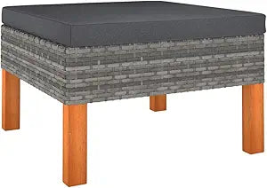 Footstool Poly Rattan and Solid Eucalyptus Wood, Outdoor Patio Sectional, Outdoor Sofa Set, Furniture Conversation Sets, Outdoor Porch Furniture for Balcony, Yard