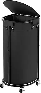 Rolling Laundry Basket with Lid, 100L Laundry Hamper with Wheels, Half Round Laundry Cart with Removable Bag, Sturdy Metal Frame Dirty Clothes Organizer for Bathroom, Bedroom, Black