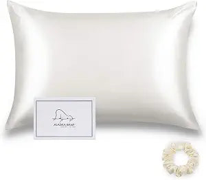 ALASKA BEAR Silk Pillowcase Envelope Closure, 22 Momme 100 Percent Long Overlap Sleeve Mulberry Silk Pillow Case Foldover Design, Machine Washable and NO Zipper, Queen (1, Ivory)