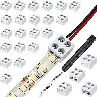 25 Pack LED Strip Tape Light Connector, 8mm, White