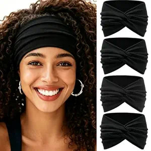 IVARYSS Extra Wide Headbands for Women Non-Slip, 7'' Large Twist Knotted Stretchy Wraps Head Bands Hair Accessories, 4 Pack, Black