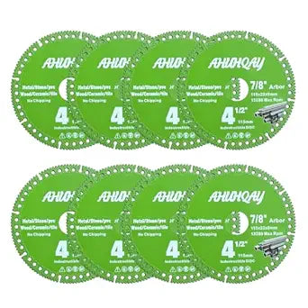 8 Pack 4-1/2" Indestructible Disc for Grinder, Diamond Saw Blades, Angle Grinder Cutting Disc with 7/8" Arbor, Multifunctional Cutting Blade Tool for Stainless Steel Tile Metal Glass Wood PVC Pipes
