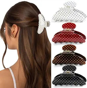 Polka Dot Hair Claw Clips 4 Pack, 3.5 Inch Cute Hair Clips for Women