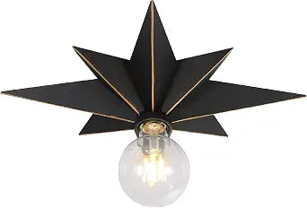 16 inch Flush Mount Ceiling Light, Industrial Black Metal Star Ceiling Lights, Vintage Entryway Light Fixtures, Farmhouse Star Lighting for Hallway, Porch, Study, Bedroom, Stair, Kitchen, Bathroom