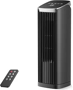 PNTCK Fan for Bedroom, 13" Tower Fan with Remote, 4 Modes 4 Speeds Max 24ft/s, 70┬░ Oscillating Desk Fan, 12H Timer Portable Fans, Cooling Fans for Office, Home Black