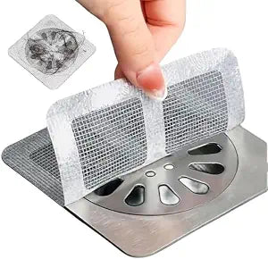 Disposable Shower Drain Hair Catcher, 30-Pack White Mesh Stickers, 4 x 4 Inch, for Bathroom Sink, Bathtub, Kitchen Drains