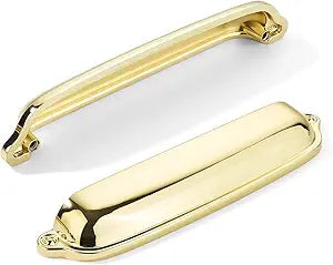 khtumeware 10 Pack Polished Brass Cup Pulls 4 Inch Center to Center - Cabinet & Drawer Handles for Kitchen Hardware
