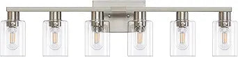 6-Light Bathroom Vanity Light, Brushed Nickel Vanity Lights for Bathroom, Bathroom Lights Fixtures Over Mirror, Large Vanity Light Over Mirror Modern Wall Sconce with Clear Glass Shade