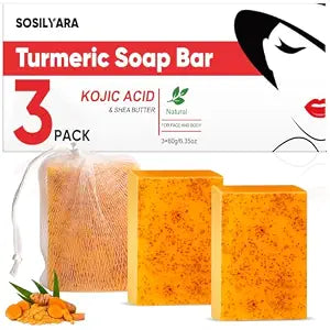 3 Pcs 60g Turmeric Kojic Acid Soap Bars with Foaming Mesh Net