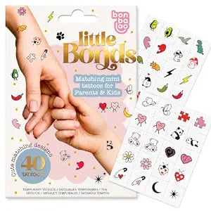 Matching Temporary Tattoos for Parents and Kids ï¿½ï¿½ï¿½ Little Bonds 40 Pcs, 20 Designs ï¿½ï¿½ï¿½ First Day of School & Mommy and Me Bonding Gift ï¿½ï¿½ï¿½ Waterproof, Pre-Cut Mini Tattoos for Boys