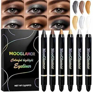 6 Pcs Double-ended Shimmery Eyeshadow Sticks for Colorful Eye Makeup