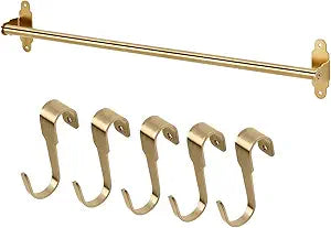 Ikea Rail, Polished / Brass-Colour 60 cm (23  "), & 5 Pcs Hooks 7 cm (2  ")