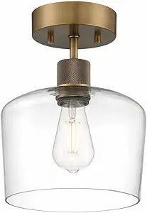 Access Lighting Port Nine Chardonnay LED Semi-Flush - Antique Brushed Brass - Clear Glass - Replaceable LED