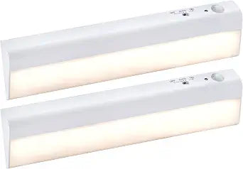 PureOptics LED Battery Operated Under Cabinet Lighting, Motion Sensor On/Off, Warm White LED, Stick-On Install for Kitchen & Closets - 2 Bars