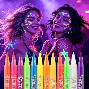 YOUKOYI 12 Pack Glow in The Dark Temporary Tattoo Pens, Washable Body Markers for Face & Skin, Non-Toxic Luminous Tattoo Markers for Halloween Party Cosplay Makeup