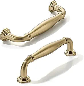 10 Pack 3 Inch Hole Center Brushed Brass Heavy Duty Solid Cabinet pulls Ideal for Dressers, Bathroom, cabinets, and Kitchens cabinets.