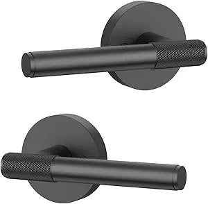 Amerdeco 2 Pack Matte Black Dummy Door Handles, Decorative Non-Turning Door Lever with Door Knobs for Closet, French Double Doors, Pantries & Interior Push/Pull Doors.AM0027