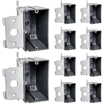 1-Gang Adjustable PVC Electrical Outlet Box (10-Pack) 21 Cu in. PVC Junction Box w/Mounting Tab Brackets, Switches GFCI & Duplex Receptacles, Heavy-Duty, Fire Rated Wall Box ETL