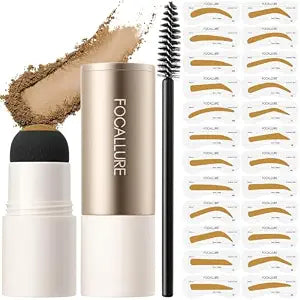 FOCALLURE Eyebrow Stamp and Eyebrow Stencil Kit, 24 Reusable Brow Shape, Sweatproof Eyebrow Powder, Long-Lasting, Easy to Use, Filling and Shaping Perfect Eyebrow Makeup, BLONDE
