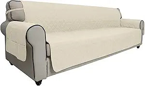 Easy-Going Sofa Slipcover Waterproof Sofa Cover Couch Cover for 4 Cushion Couch with Elastic Straps Washable Non-Slip Furniture Protector Cover for Pets, Dogs, Cat (XX-Large, Ivory)
